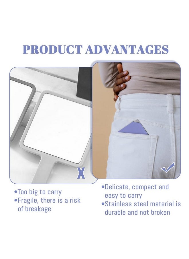 Stainless Steel Compact Mirror With Pu Leather Sleeve, Unbreakable Travel Makeup Mirror, Rotary Square Pocket Mirror, Portable Purse Mirror, Mini Mirror (Stainless Steel Purple)