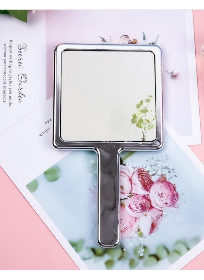 Hand Mirror Makeup Mirror Liquid Shape Square Mirror Creative Wave Pattern Handheld Makeup Mirror Hand-Held Cosmetic Mirror Makeup Mirror Travel Portable Beauty Mirror (Silver)