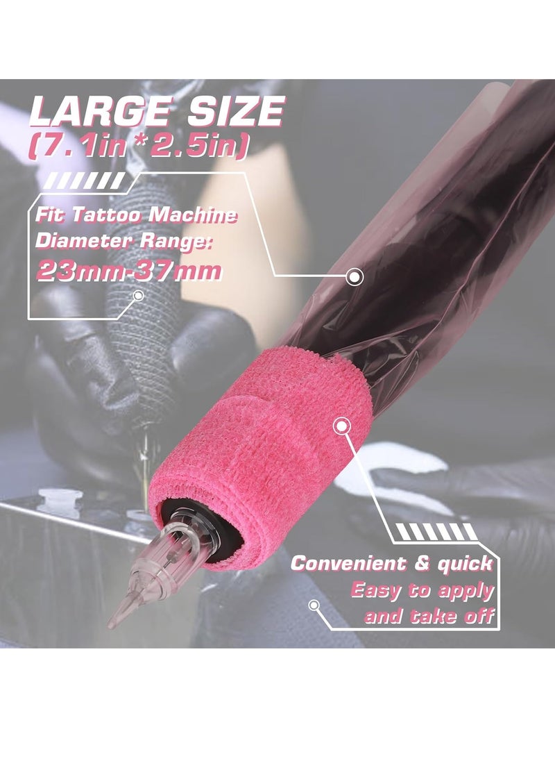 Tattoo Machine Pen Covers with Grip Tape Wrap - Narkysus 200Pcs Large Tattoo Machine Covers Pink Tattoo Pen Bags Covers and 4Pcs Tattoo Machine Tape Grip Wrap Self-Adhesive Tape Tattoo Supplies