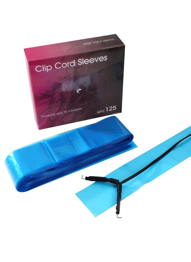 Clip Cord Covers,KingWei One Box of 125 PCS Plastic Blue Clip Cord Sleeves,Tattoo Clip Cord Covers