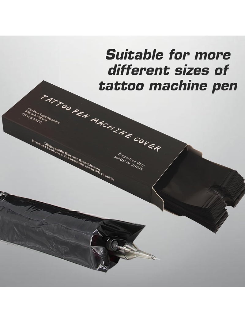 Large Tattoo Machine Pen Covers, Anghie 200pcs Tattoo Pen Covers Disposable 2.56 X 7.10inch Tattoo Machine Wrap Cartridge Machine Sleeves for Most Wireless Tattoo Pen Machine (Black)