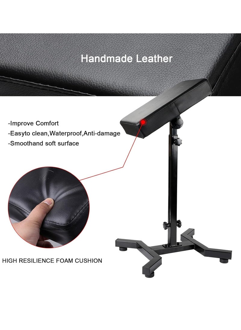 Solong Tattoo Armrest Stand and Legrest with Thicken Tattoo Pad 23 * 35 * 6cm, 180° Rotation Adjustable Height Chair Frame Non-Slip Base Square Black Leather TA221