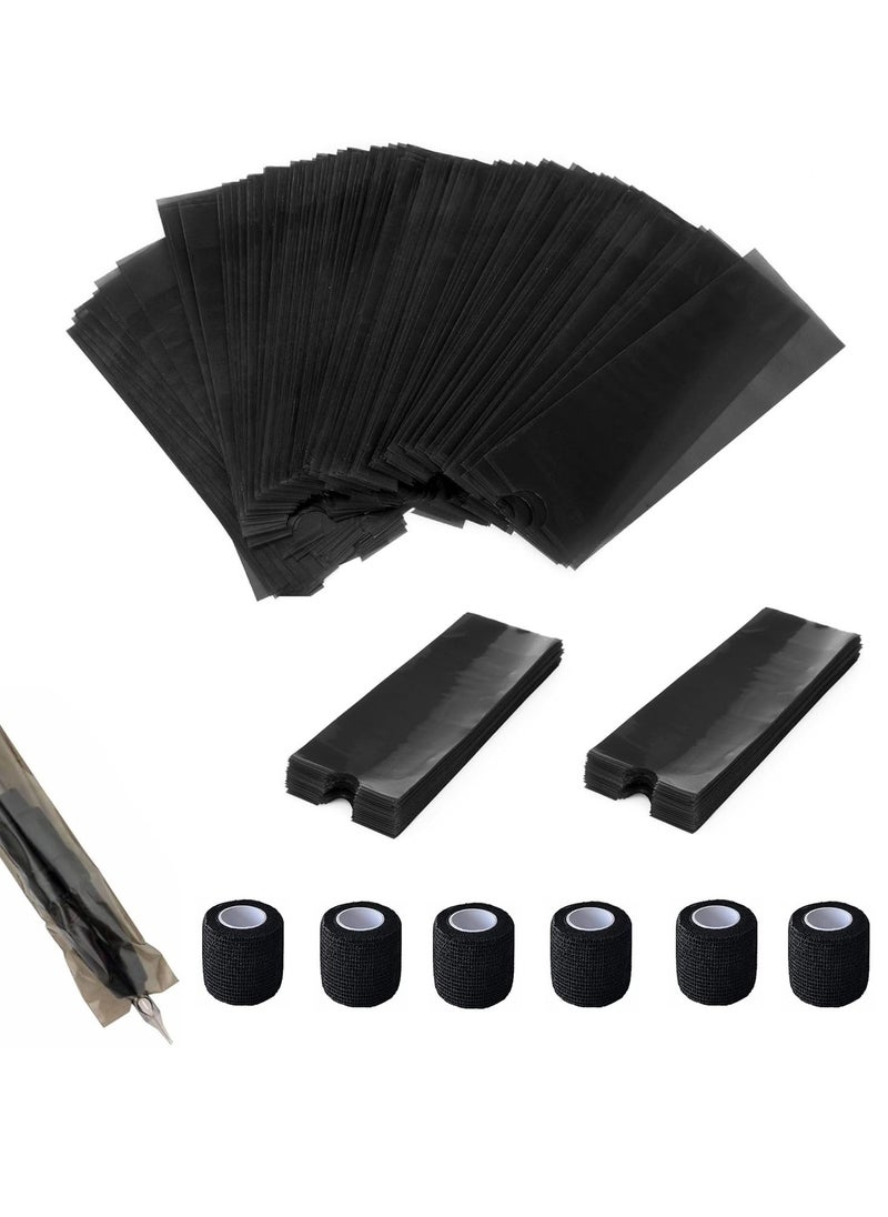 Large 400pcs Tattoo Machine Pen Covers with 6pcs Tattoo Grip Tape Machine Wrap Cover,New Star Tattoo Black Tattoo Pen Cover Grip Cover Tattoo Pen Sleeves with Black Tattoo Grip Wrap Self-Adherent Tape