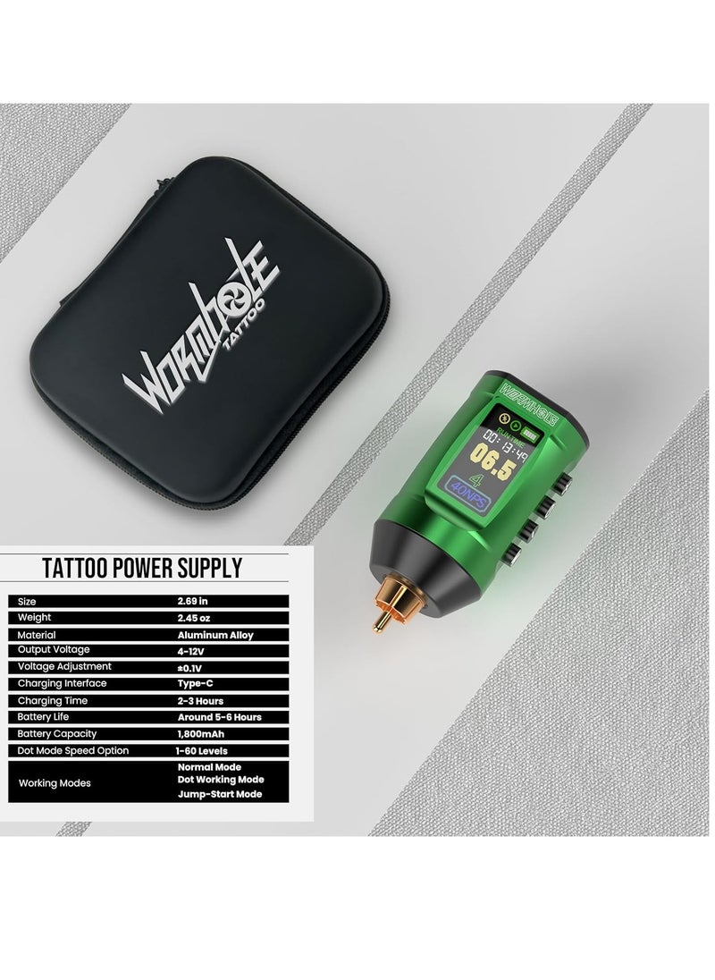 Wormhole Tattoo Battery Pack Wireless Tattoo Power Supply Rechargeable Cordless Tattoo Power Supply Portable RCA Lithium Battery Pack 1,800mAh Capacity with LED Digital Display for Tattoo Gun WB13-B