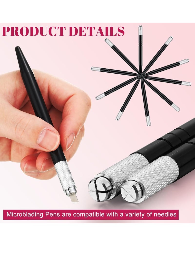 Chumia 10 Pieces Microblading Pens Manual Eyebrow Pens Microblade Pen Aluminum Microblading Hand Tools Light Manual Microblade Tool Microblade Holder for Makeup Supplies Salons (Black)