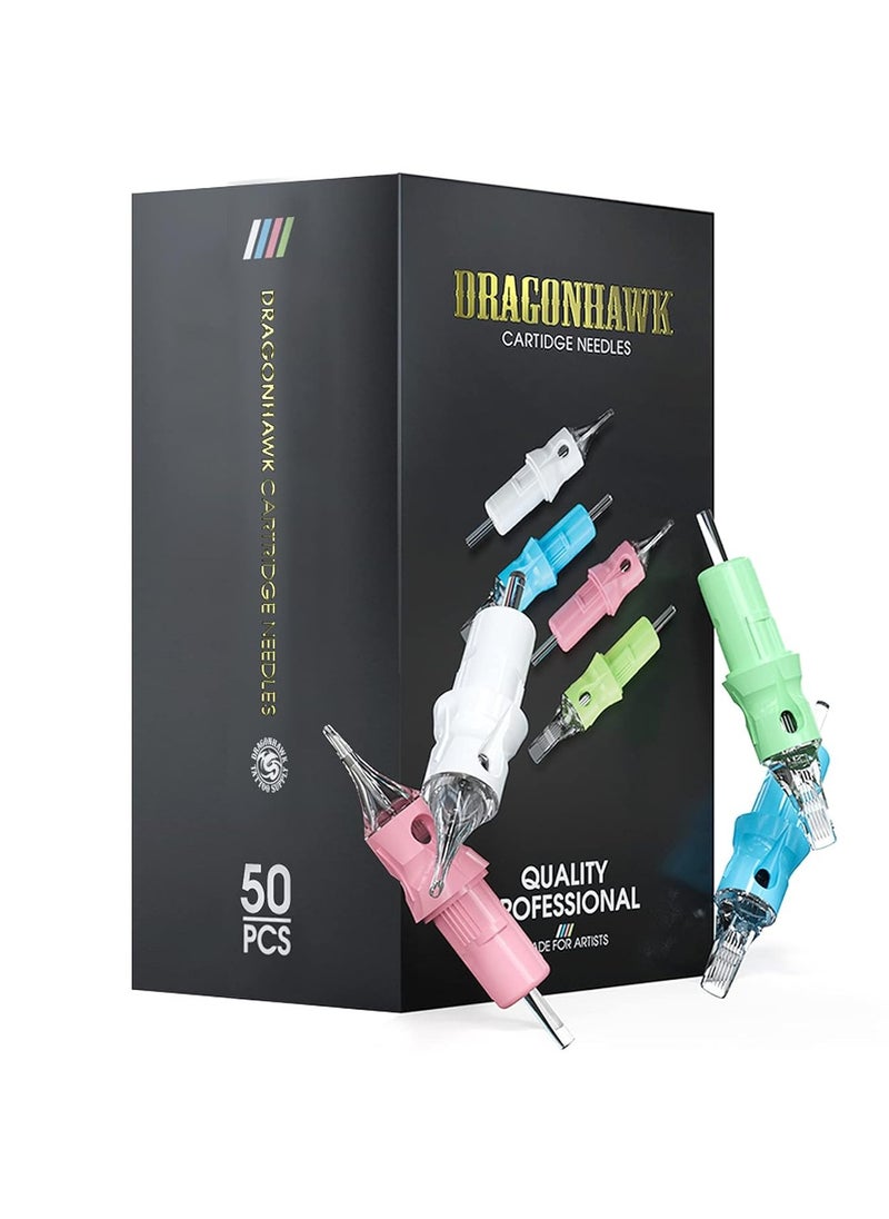 Dragonhawk Tattoo Cartridges Needles for Studio Artists, Disposable Standard Tattoo Needles Kit by Dragonhawklabs, 50Pcs Mixed Sizes 1007RM, 1009RM, 1001RL, 1003RL, 1005RL