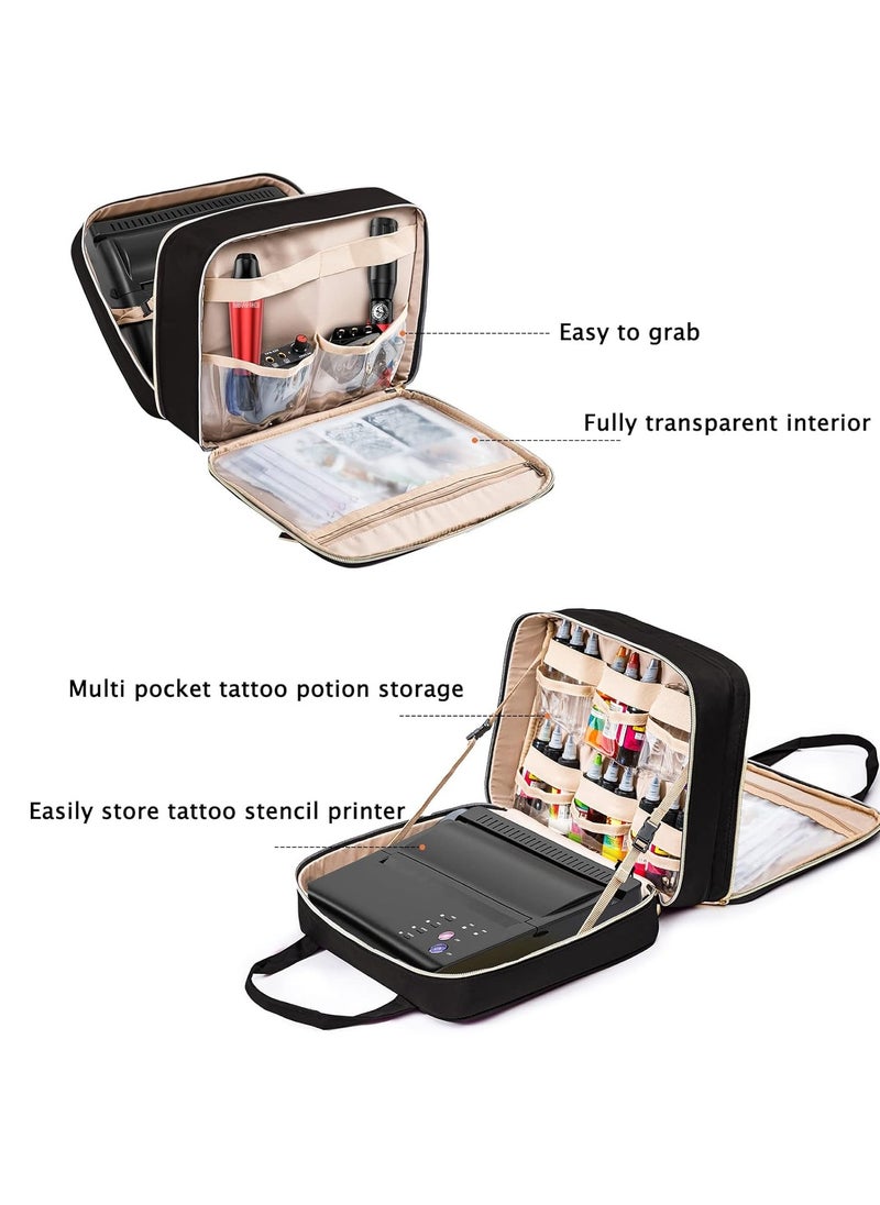 Tattoo Carrying Case-Tattoo Supplies Organizer-Tattoo Kit Case -Tattoo Supplies Carrying Bag for Tattoo Stencil Printer, Tattoo Ink, Tattoo Equipment, Tatoo Pens Black (BAG ONLY)