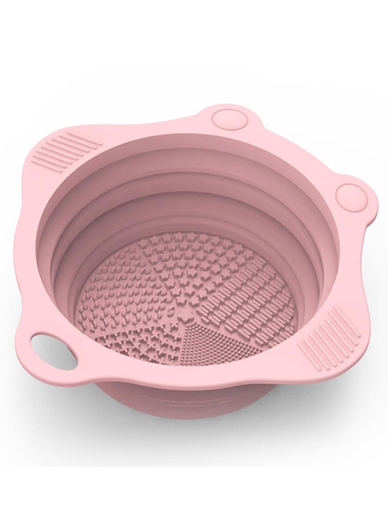 Foldable Silicone Makeup Brush Cleaner Pad Bowl, YalsFTY Portable Mat Scrubber Cleaning Tool for Makeup Brushes (Pink)