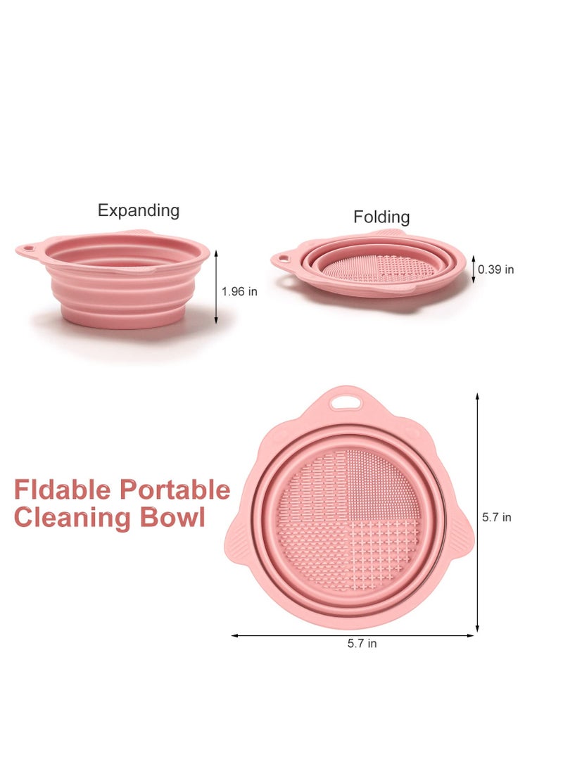 Foldable Silicone Makeup Brush Cleaner Bowl - Etercycle Portable Cleaning Tool for Brushes, Powder Puffs, and Sponges (Pink)