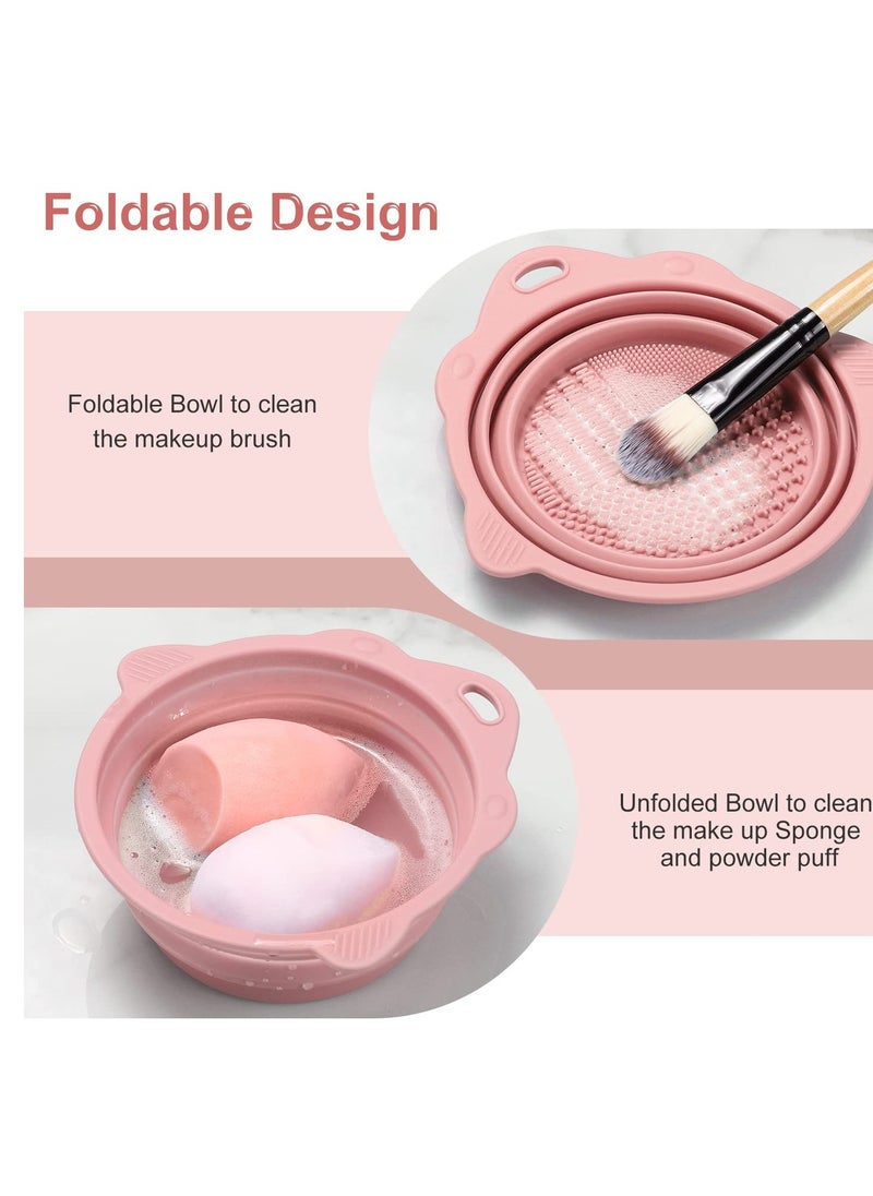 Foldable Silicone Makeup Brush Cleaner Bowl - Etercycle Portable Cleaning Tool for Brushes, Powder Puffs, and Sponges (Pink)