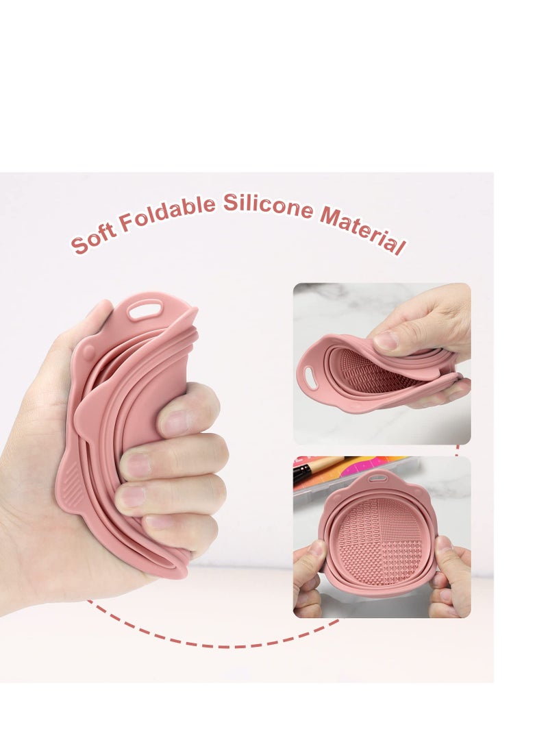 Foldable Silicone Makeup Brush Cleaner Bowl - Etercycle Portable Cleaning Tool for Brushes, Powder Puffs, and Sponges (Pink)