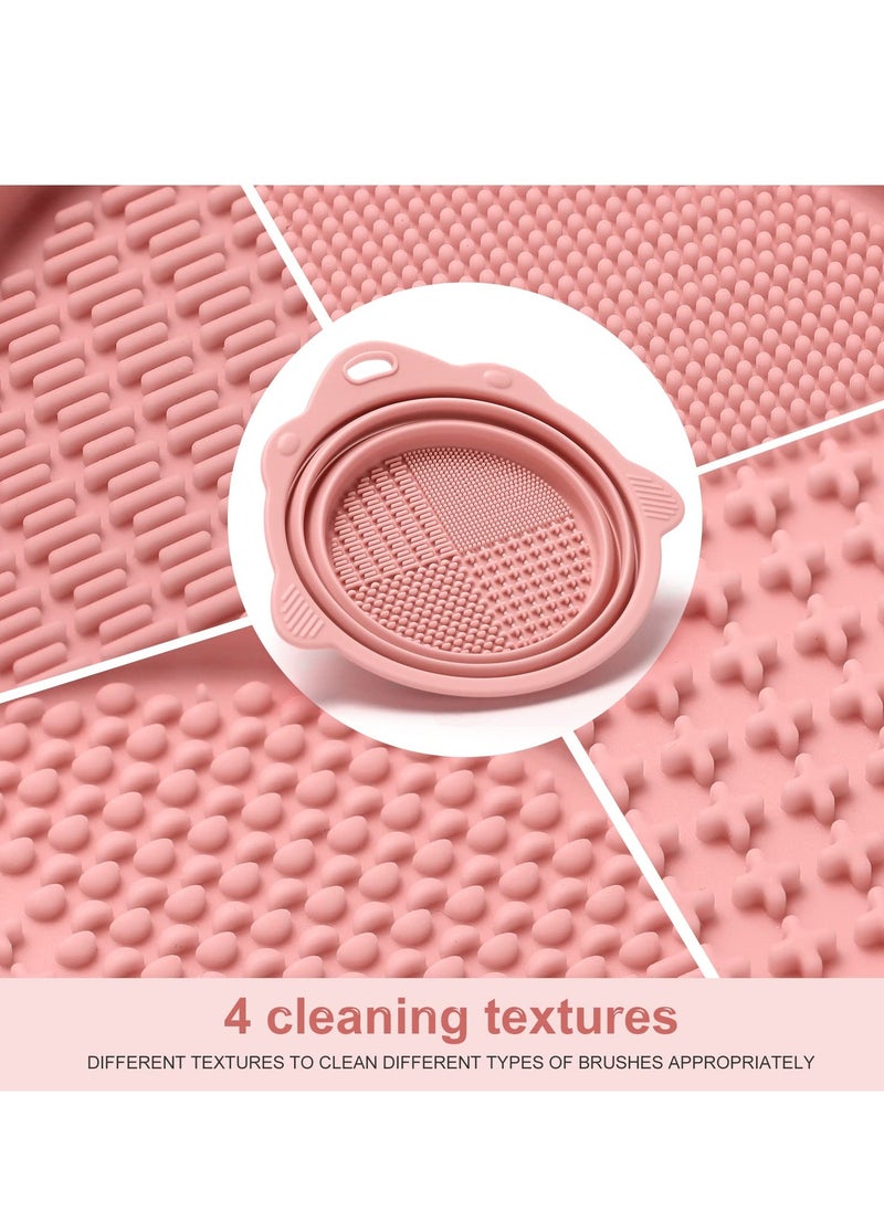 Foldable Silicone Makeup Brush Cleaner Bowl - Etercycle Portable Cleaning Tool for Brushes, Powder Puffs, and Sponges (Pink)