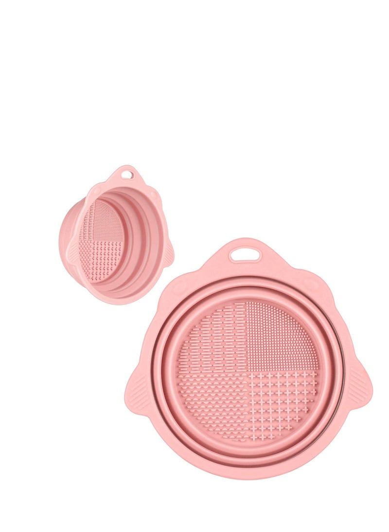 Foldable Silicone Makeup Brush Cleaner Bowl - Etercycle Portable Cleaning Tool for Brushes, Powder Puffs, and Sponges (Pink)