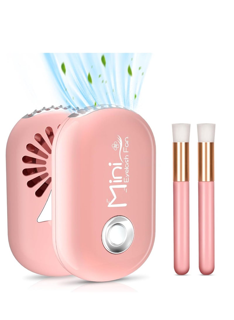 Buqikma Lash Fan Eyelash Fan with 2PCS Brushes Mini USB 3 Speeds Type C Rechargable Fan Dryer for Eyelash Extension Pink