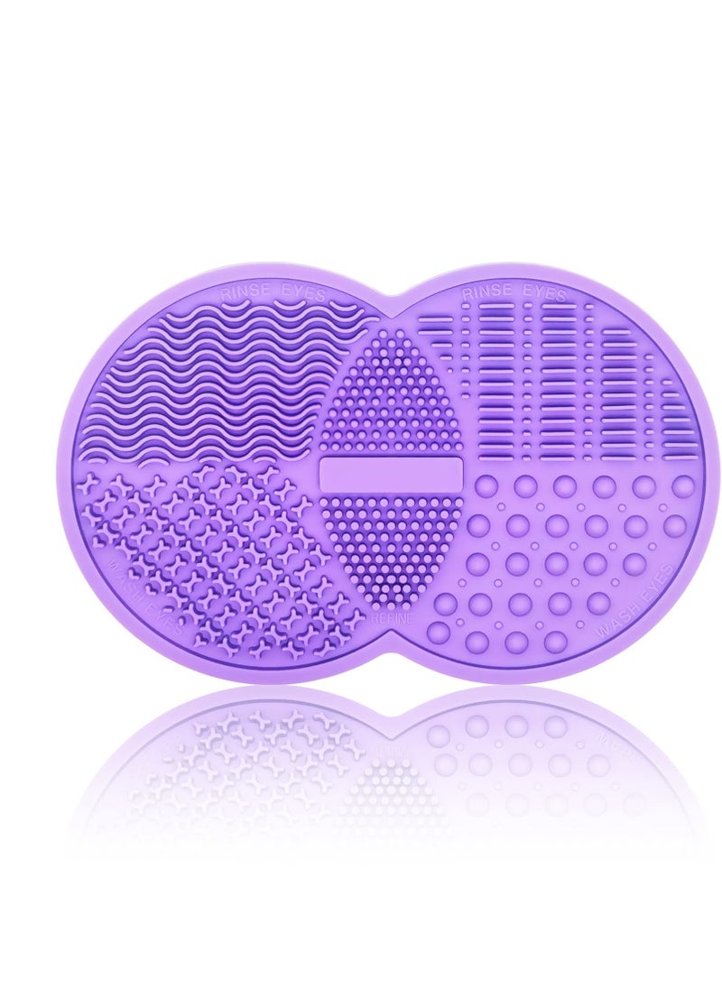 Makeup Brush Cleaning Mat, Silicone Makeup Brush Scrubber, Makeup Brush Cleaner Pad, Cosmetic Brush Cleaner, Brush Cleaning Pad, Suitable for Makeup Brush, Makeup Sponge, Powder Puff (Purple)