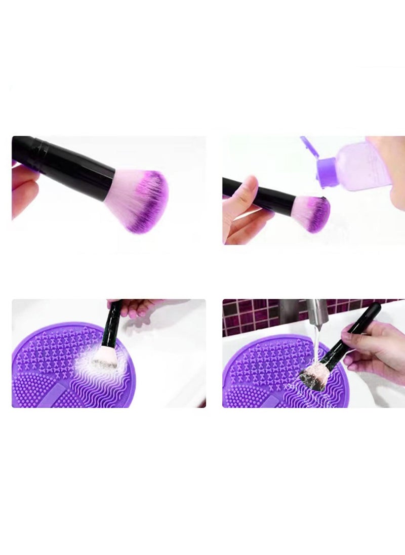 Makeup Brush Cleaning Mat, Silicone Makeup Brush Scrubber, Makeup Brush Cleaner Pad, Cosmetic Brush Cleaner, Brush Cleaning Pad, Suitable for Makeup Brush, Makeup Sponge, Powder Puff (Purple)