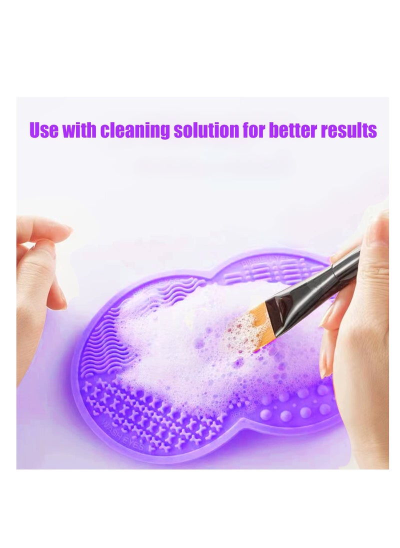 Makeup Brush Cleaning Mat, Silicone Makeup Brush Scrubber, Makeup Brush Cleaner Pad, Cosmetic Brush Cleaner, Brush Cleaning Pad, Suitable for Makeup Brush, Makeup Sponge, Powder Puff (Purple)