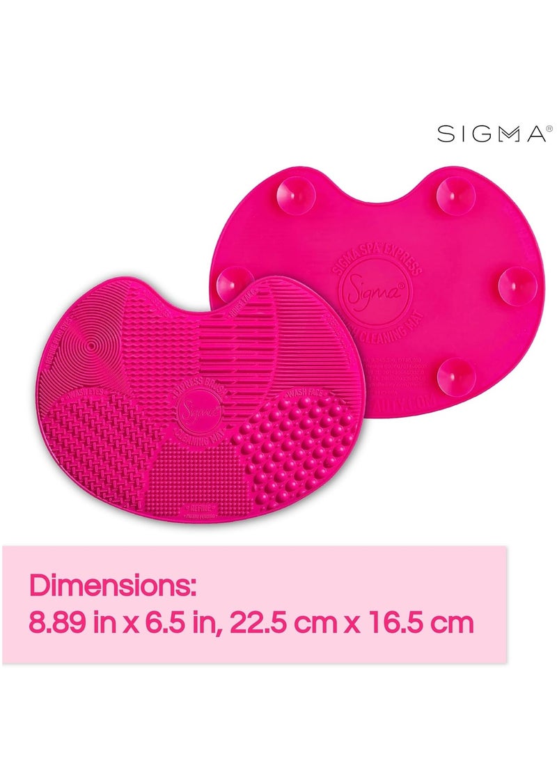 Sigma Beauty Makeup Brush Cleaner Mat – Sigma Spa Express Silicone Makeup Brush Cleaning Mat with Suction Cups for Cleaning Makeup Brushes, Compact Design Fit for Any Travel Makeup Kit (Pink)