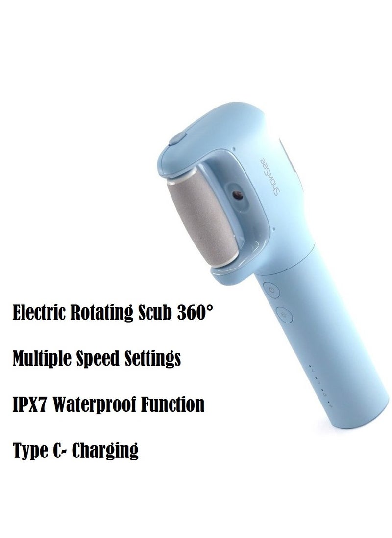 Electric Foot Grinder Callus Remover, Recharble Type-C, Three-Speed Level, Electric Rotating Scub 360 Degree, Replacable Sand Heads, 6ml Water Tank and IPX7 Waterproof Function B5-B  - Blue