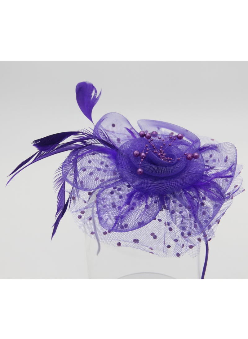 Ddaniela Monalisa Fascinator Hats for Women Tea Party Headband,  Hat Flower Mesh Ribbons Feathers on a Headband and a Clip Tea Party Headwear for Girls and Women Purple