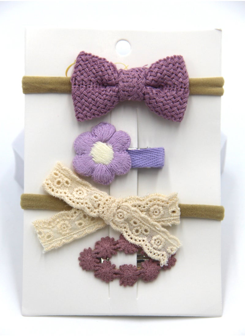 Ria Ribbon Bow Clip Set with Ponytail For Babies and Girls - Purple