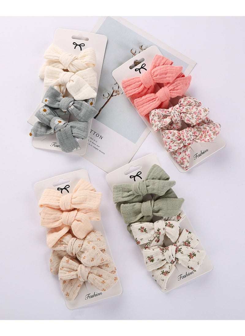 Adella Ribbon Bow Clip Set For Babies and Girls -  Cream & Beige