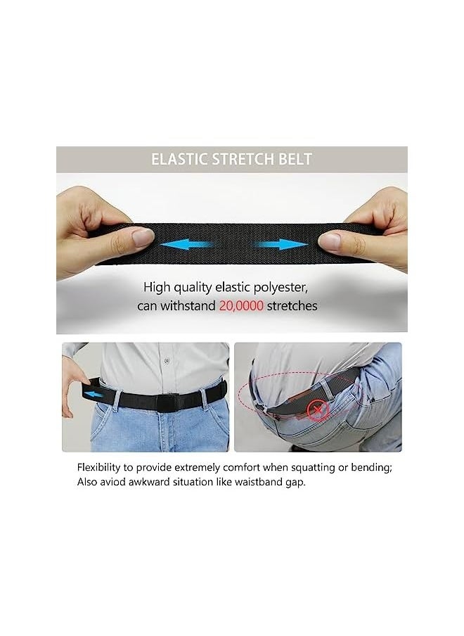 Men's Elastic Stretch Belts - 2 Colors in 1 Reversible Belt Strap with Plastic Buckle for Work Travel, 27-46