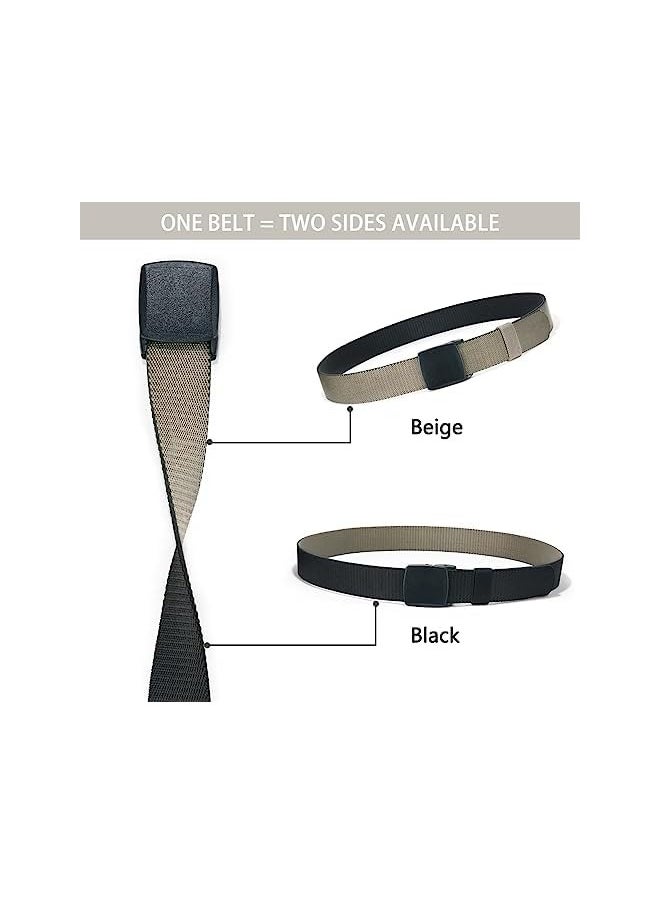 Men's Elastic Stretch Belts - 2 Colors in 1 Reversible Belt Strap with Plastic Buckle for Work Travel, 27-46