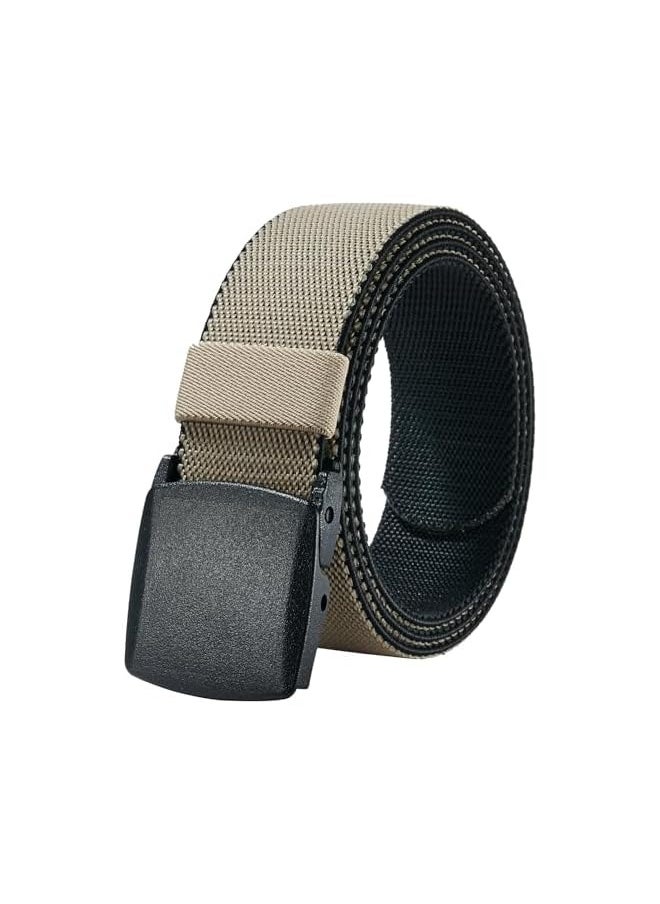 Men's Elastic Stretch Belts - 2 Colors in 1 Reversible Belt Strap with Plastic Buckle for Work Travel, 27-46