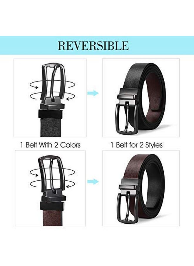 Women Leather Reversible Belt, Ladies Belt For Jeans With Rotated Buckle(Suit For Pants Size 27-31 Inches, Black)