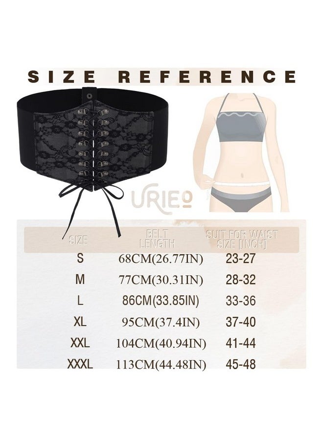 Lace-Up Lace Corset Belt Elastic Tied Black Waspie Belt Stretchy Halloween Costume Dress Cincher Waist Belts For Women (S-Length 26.77In)