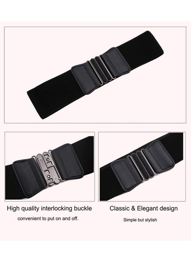 Wide Elastic Plus Size Belt For Women Cinch Waist Belt Stretch Waistband, Black, Xxl(42