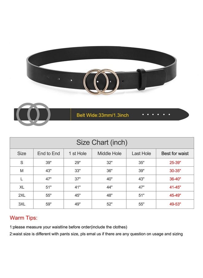 3 Pack Women'S Leather Belts For Jeans Dresses Pants Fashion Ladies Waist Belt With Gold Buckle