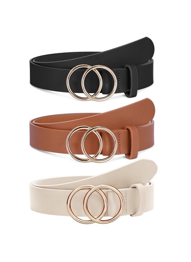 3 Pack Women'S Leather Belts For Jeans Dresses Pants Fashion Ladies Waist Belt With Gold Buckle