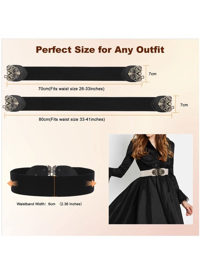 4 Pack Women Vintage Wide Waist Belt For Dress, Elastic Cinch Belt With Retro Interlocking Brass Buckle…