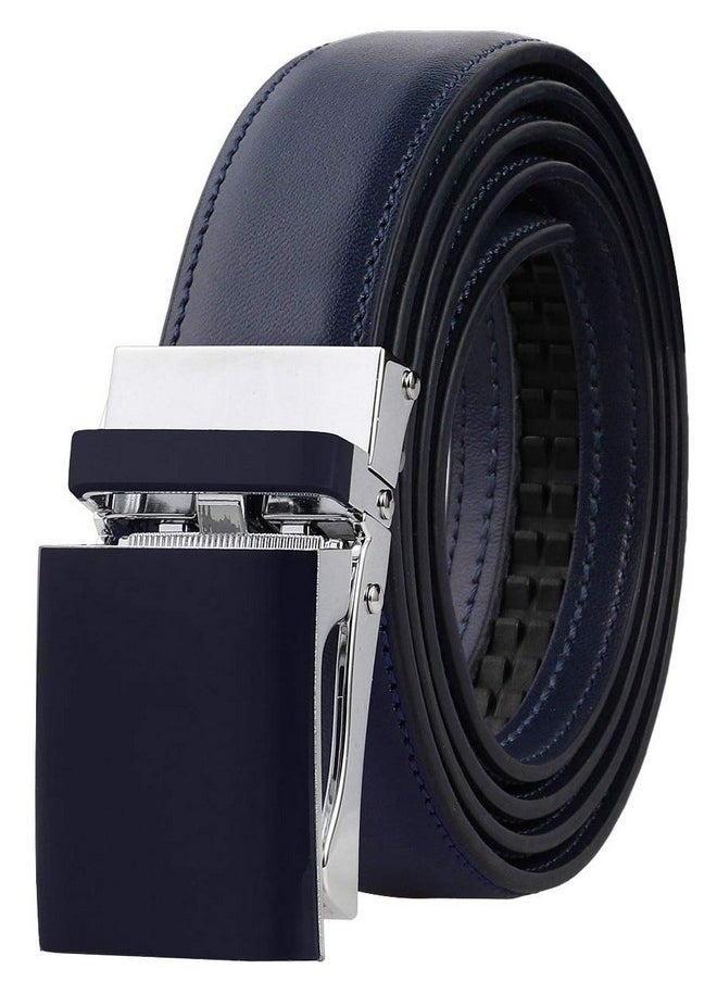 Automatic Ratchet Buckle Leather Belt For Women Boys Girls 1 Inch Wide Trim To Fit - Navy Xl