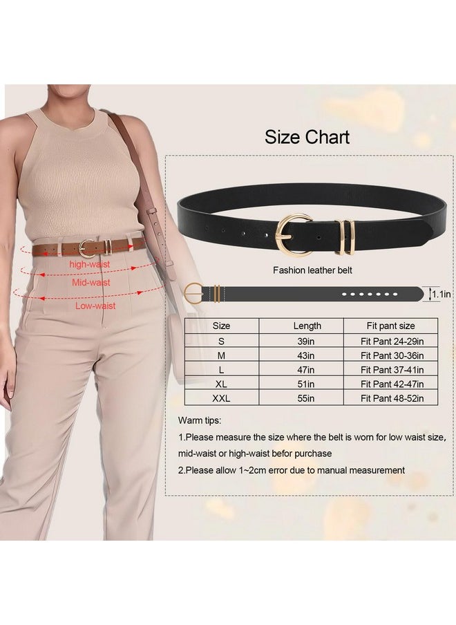 3 Pack Women Belts For Jeans Dresses Pants Ladies Leather Waist Belt With Gold Buckle