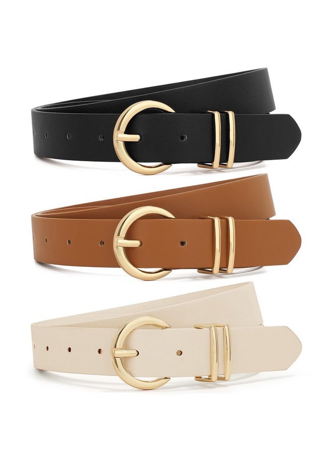 3 Pack Women Belts For Jeans Dresses Pants Ladies Leather Waist Belt With Gold Buckle