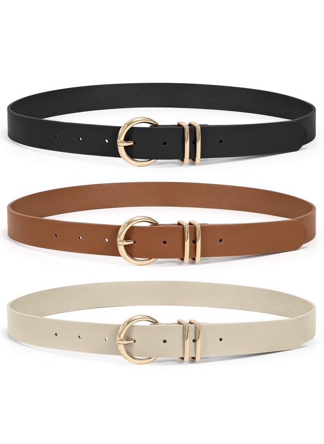 3 Pack Women Belts For Jeans Dresses Pants Ladies Leather Waist Belt With Gold Buckle