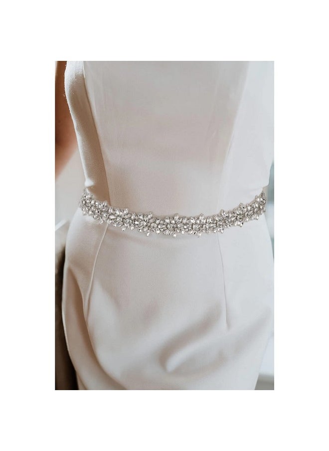 Silver Rhinestone Bridal Belt Crystal Wedding Dress Belt Bridesmaid Sash Belt For Women Formal Evening Dresses