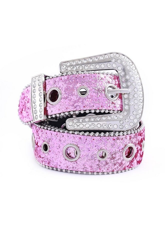 Sparkle Leather Rhinestone Belt Glitter Pink Crystal Pin Buckle Bling Bb Belts Cowgirl Jeans Pants Dress Waist Diamond Belt For Women