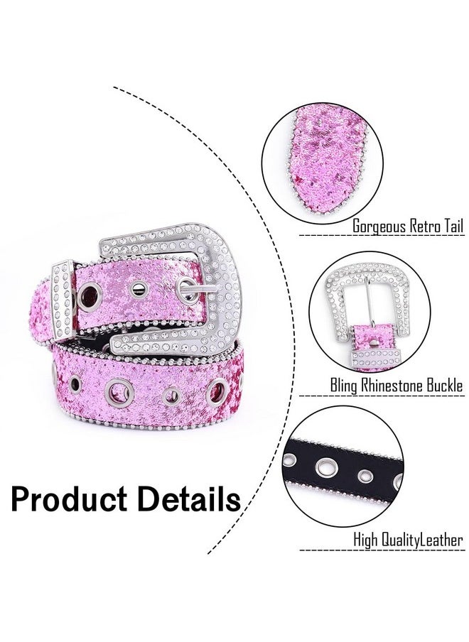 Sparkle Leather Rhinestone Belt Glitter Pink Crystal Pin Buckle Bling Bb Belts Cowgirl Jeans Pants Dress Waist Diamond Belt For Women