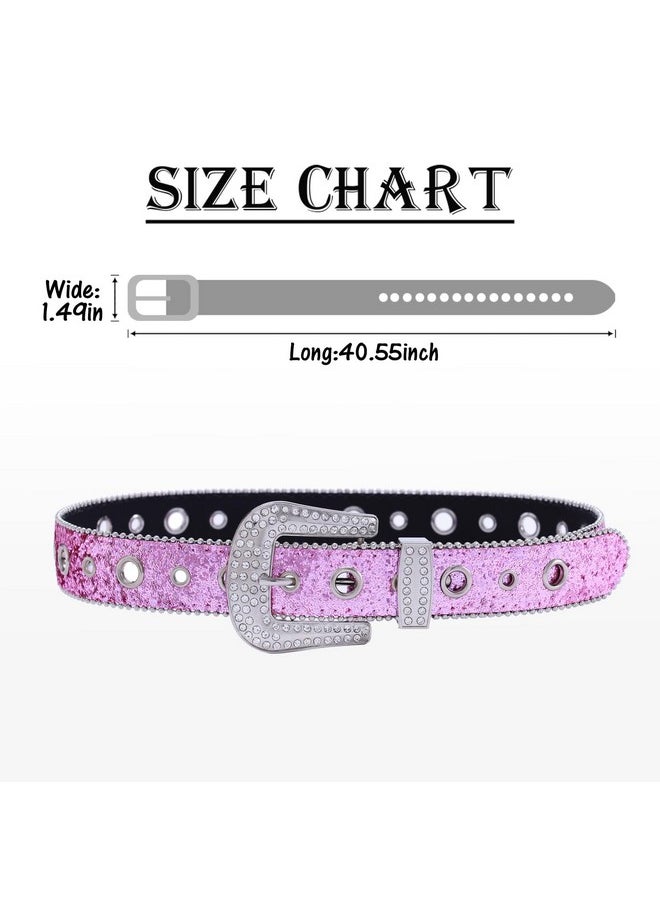 Sparkle Leather Rhinestone Belt Glitter Pink Crystal Pin Buckle Bling Bb Belts Cowgirl Jeans Pants Dress Waist Diamond Belt For Women