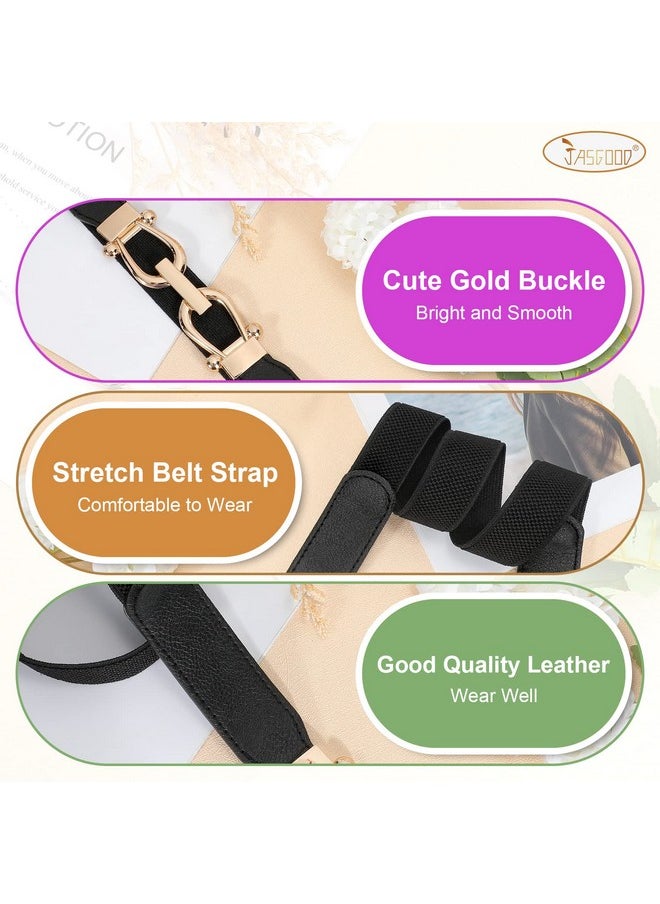 2 Pack Women Stretchy Waist Belt Retro Elastic Skinny Belt For Ladies With Gold Buckle