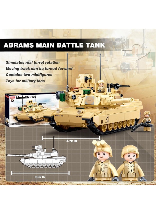 Ww2 Army Tank M1A2 Main Battle Tank Military Model Toy Kits, Inspired M1A2 Abrams Tank Brick Building Set, Including 2 Soldier Minifigures, Gifts For 6-12 Year Old Kids, Compatible With Lego, 781 Pcs