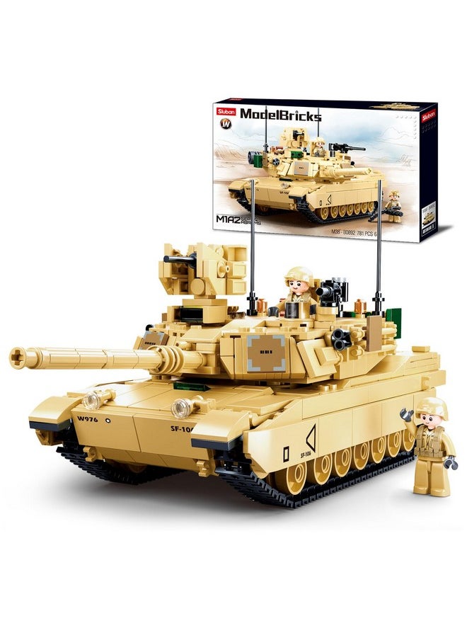 Ww2 Army Tank M1A2 Main Battle Tank Military Model Toy Kits, Inspired M1A2 Abrams Tank Brick Building Set, Including 2 Soldier Minifigures, Gifts For 6-12 Year Old Kids, Compatible With Lego, 781 Pcs