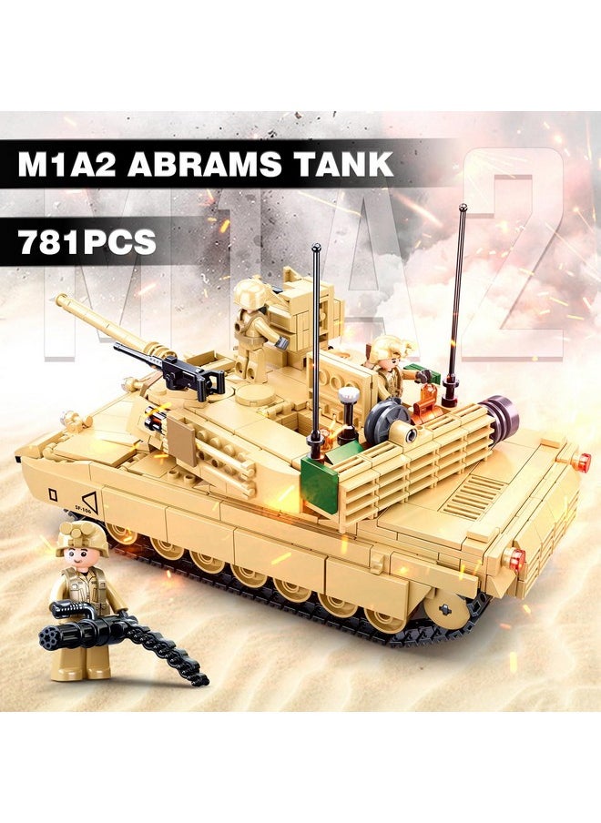 Ww2 Army Tank M1A2 Main Battle Tank Military Model Toy Kits, Inspired M1A2 Abrams Tank Brick Building Set, Including 2 Soldier Minifigures, Gifts For 6-12 Year Old Kids, Compatible With Lego, 781 Pcs