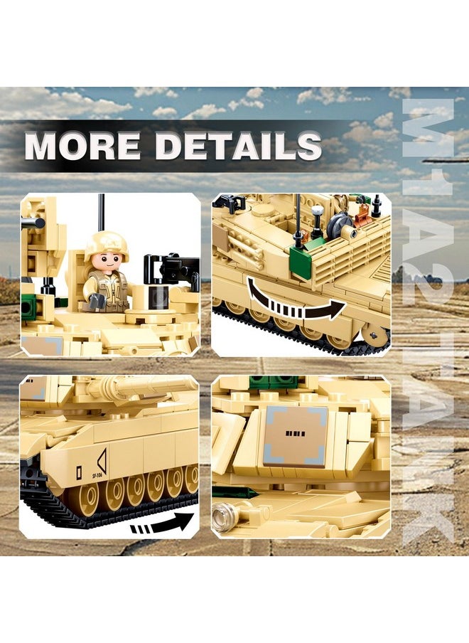 Ww2 Army Tank M1A2 Main Battle Tank Military Model Toy Kits, Inspired M1A2 Abrams Tank Brick Building Set, Including 2 Soldier Minifigures, Gifts For 6-12 Year Old Kids, Compatible With Lego, 781 Pcs