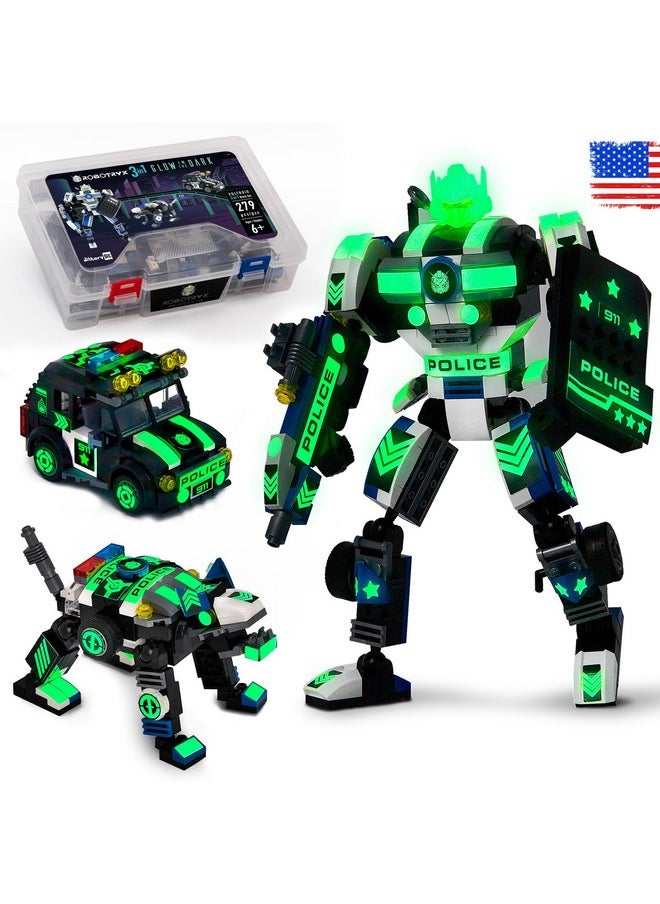 Robot Police Mech Glow In The Dark Toy Cop Gift, Swat Action Figure Buildable Stem Building Superheroes Soldier - Cool Present For Boys, Girls, Kids, Children Ages 6 7 8 9 10 Year Olds