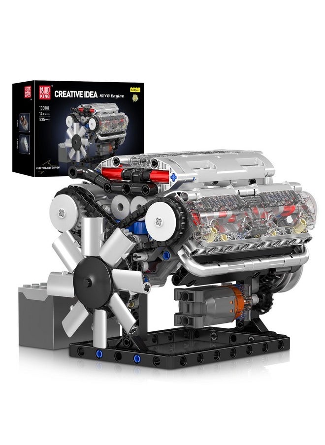 10088 V8 Engine Model Kit - 535 Pcs To Build Your Own Mini Engine That Works - Diy Stem Project For Kids/Teens, Hobby Building Blocks Kit For Adults